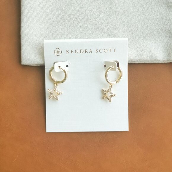 Kendra Scott Jae Star Gold White Crystal Earrings - Picture 1 of 3